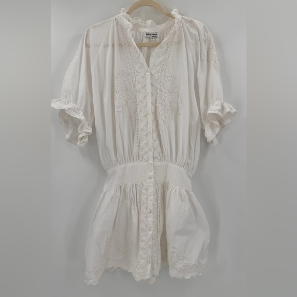 Juliet Dunn White Ric Rac Blouson Mini Dress Size 2 US 6 Small - Picture 3 of 7